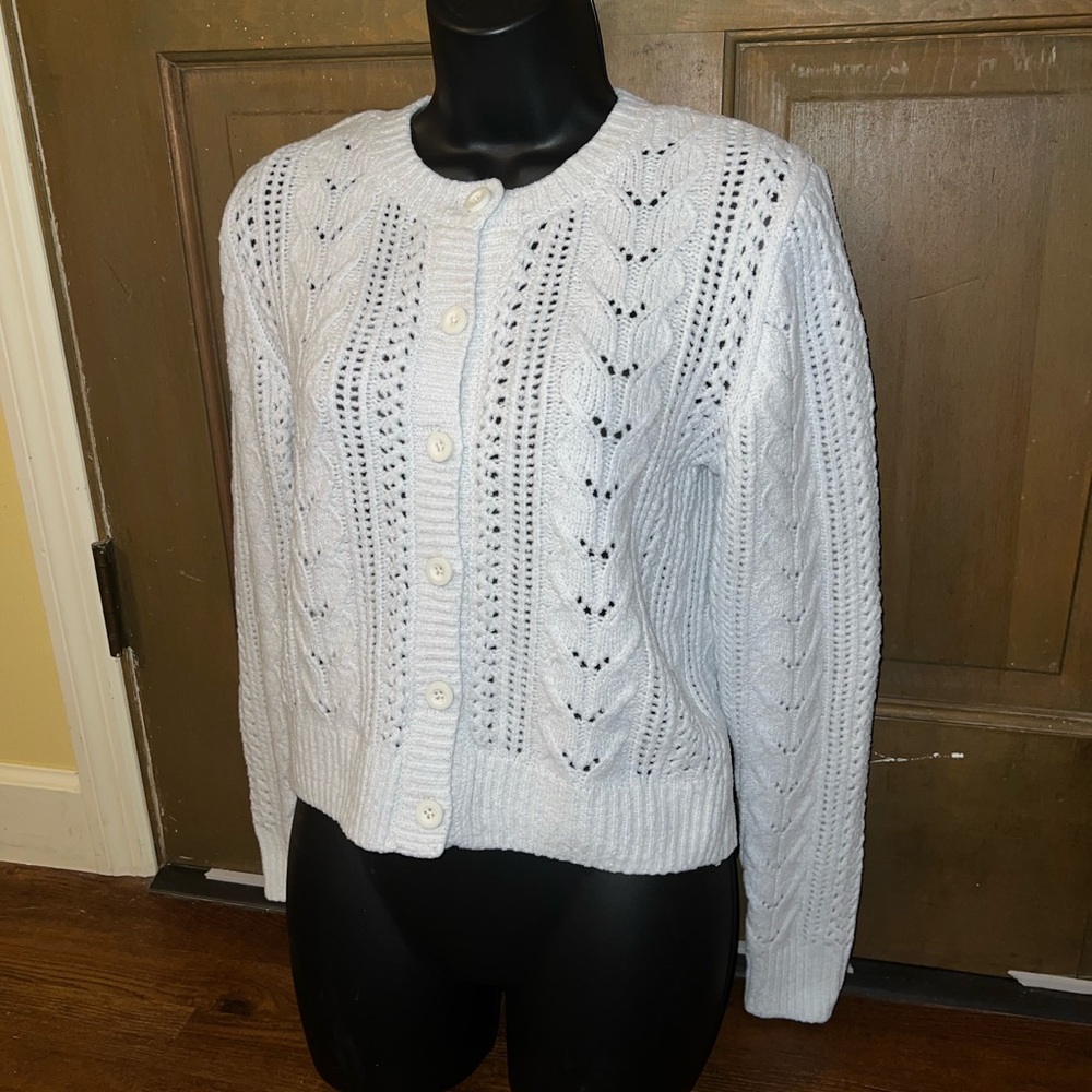 Hollister Y2K Light Blue Cable Knit Cropped Button Cottage Cardigan Size XS - Picture 8 of 10
